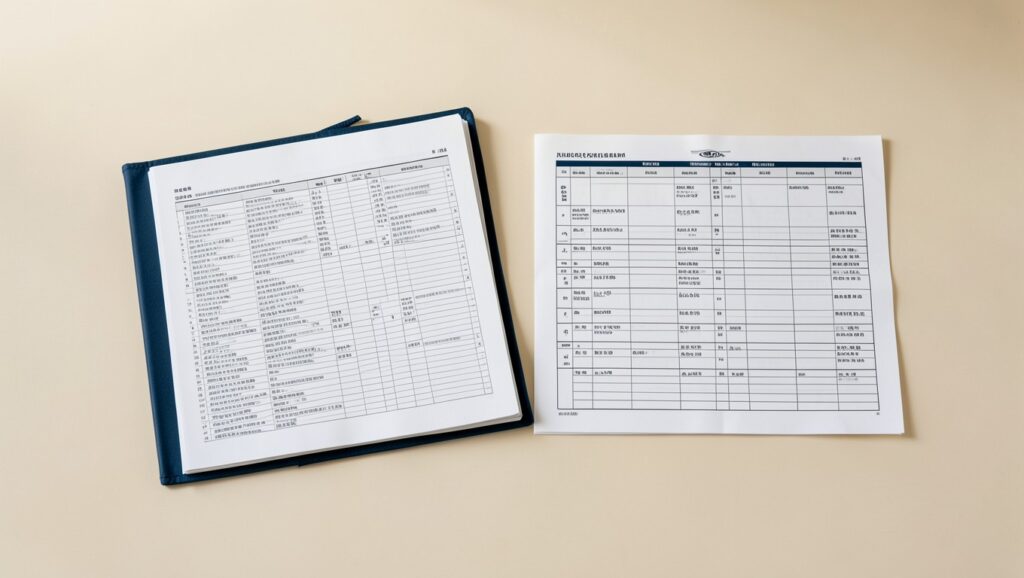 A financial ledger and a medical chart placed side by side on a desk.