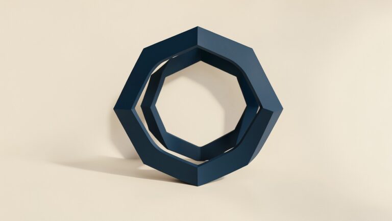 Three interlocking geometric rings evoking governance, risk, and compliance.