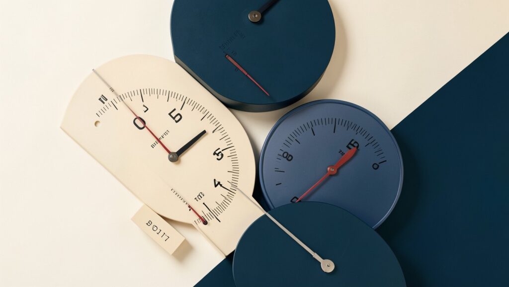 Layered measurement instruments evoking risk gauges.