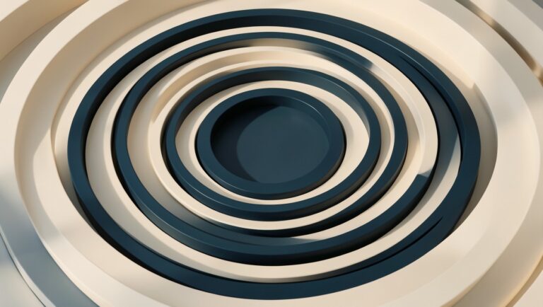 Concentric ring barriers around a central form, evoking layered guardrails.