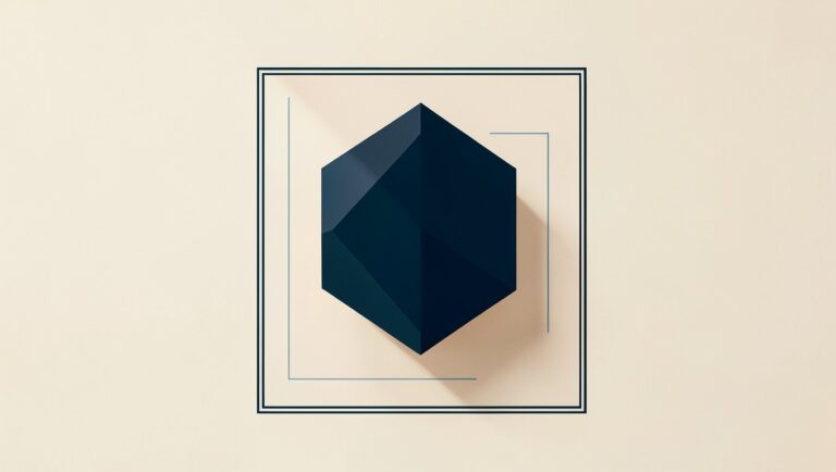 A geometric form held within elegant constraint lines, suggesting design boundaries.