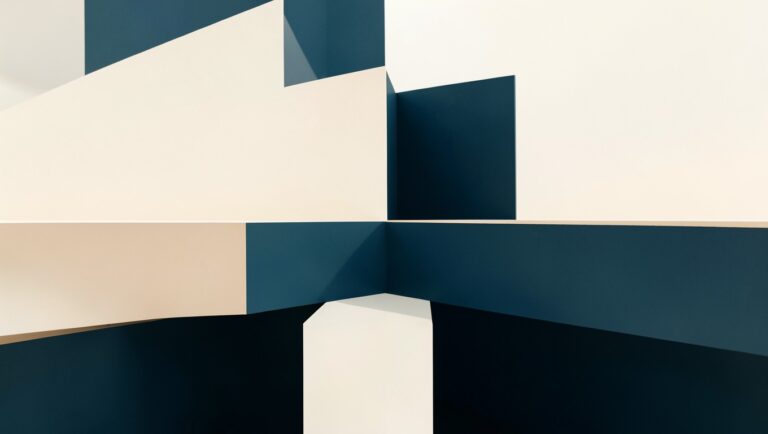 An architectural cross-section view of layered geometric forms.