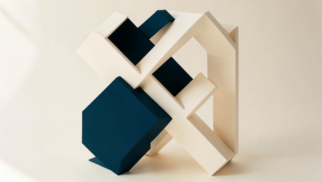 Interlocking geometric forms suggesting knowledge baked into structure.