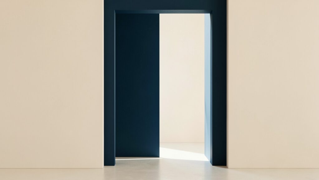 A threshold or open doorway between two architectural spaces.